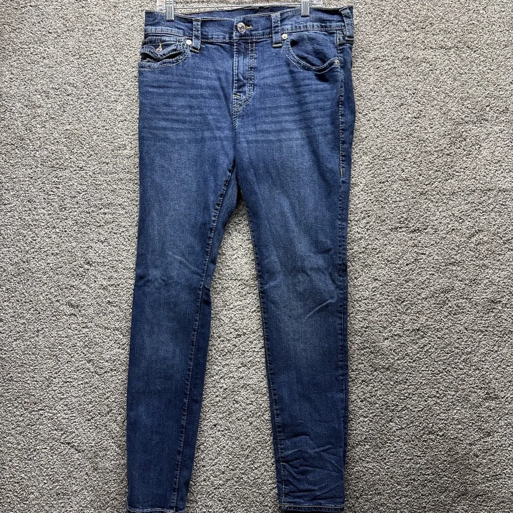 True Religion Rocco Relaxed Skinny Jeans Blue‎ 34x32 Men's Flap Button Denim EUC